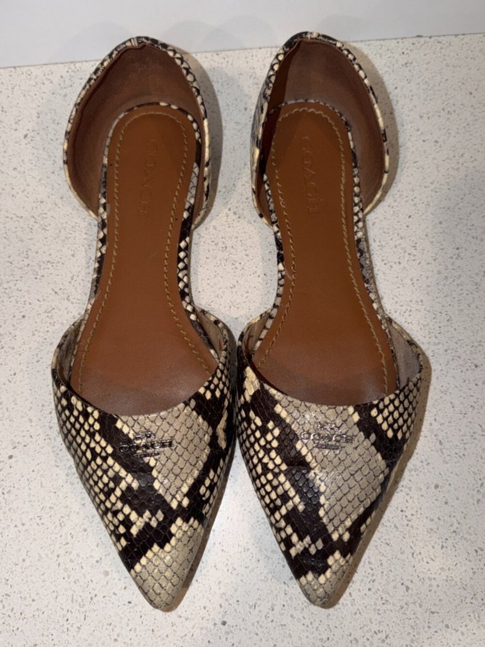 New Coach Leather Pointy Toe Flats - Natural (Snake) - Size 9:5
